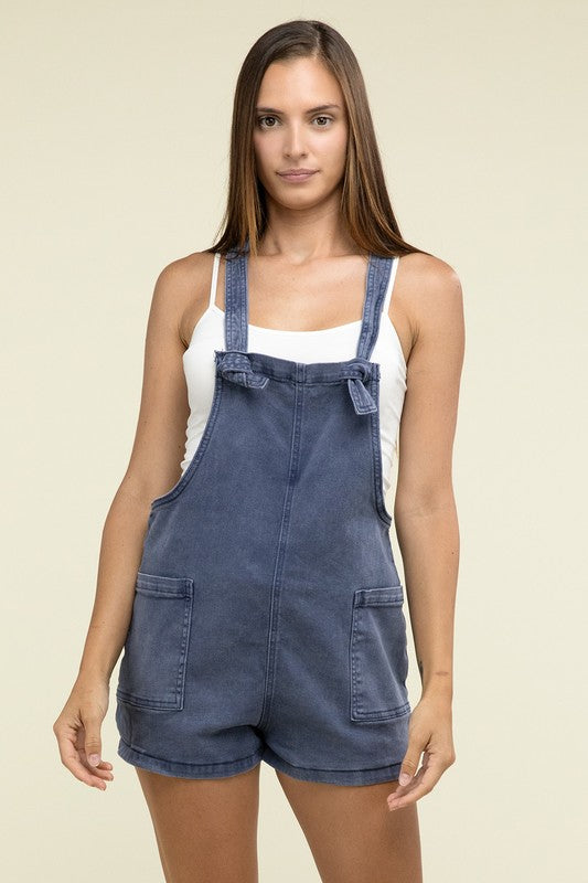 Washed Knot Strap Romper - Zenana