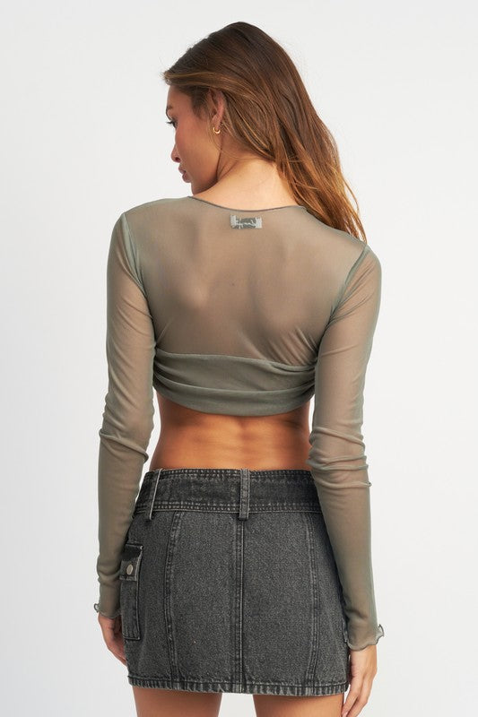 Crew Neck Ruched Bust Crop Top - Emory Park