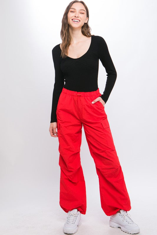 Loose Fit Parachute Cargo Pants - Love Tree