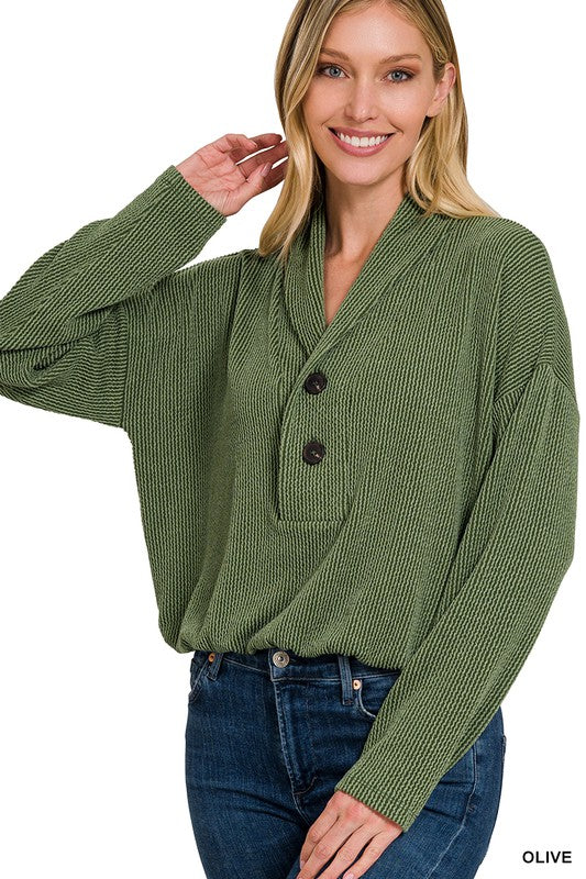 Textured Line Elastic Waist Pullover Top - Zenana