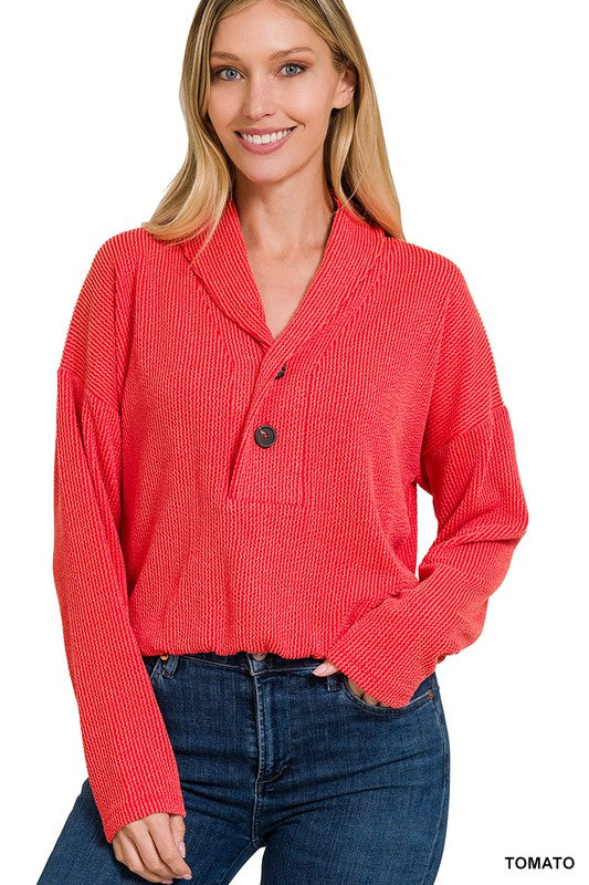 Textured Line Elastic Waist Pullover Top - Zenana