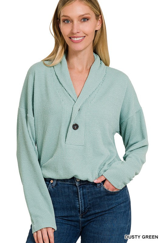 Textured Line Elastic Waist Pullover Top - Zenana