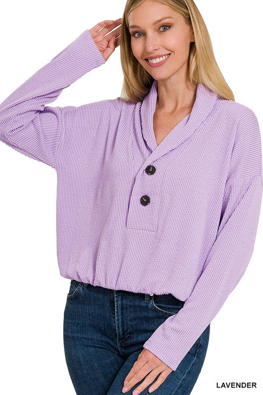 Textured Line Elastic Waist Pullover Top - Zenana