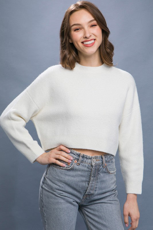 Wool Blend Cropped Sweater Top - Love Tree