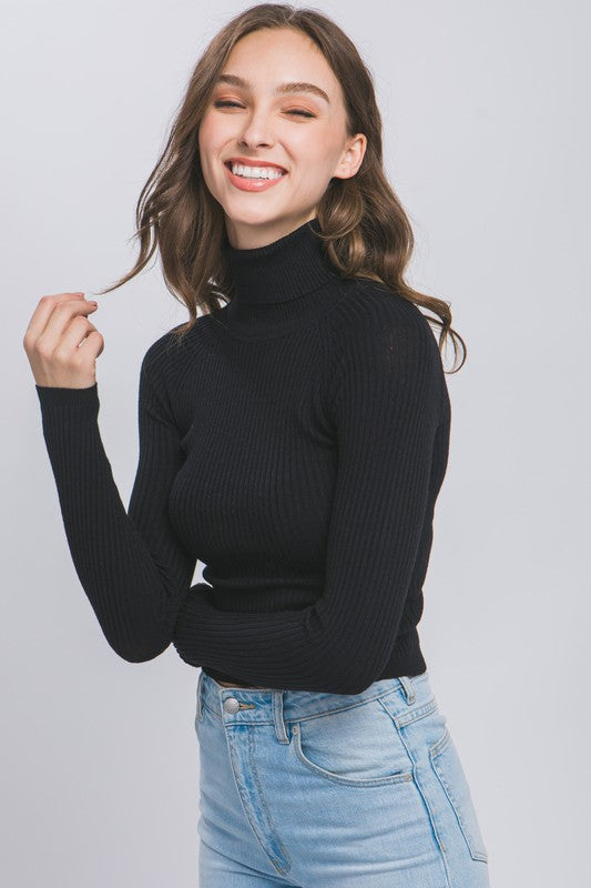 Turtleneck Ribbed Knit Sweater Top - Love Tree