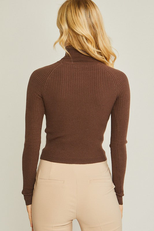 Turtleneck Ribbed Knit Sweater Top - Love Tree