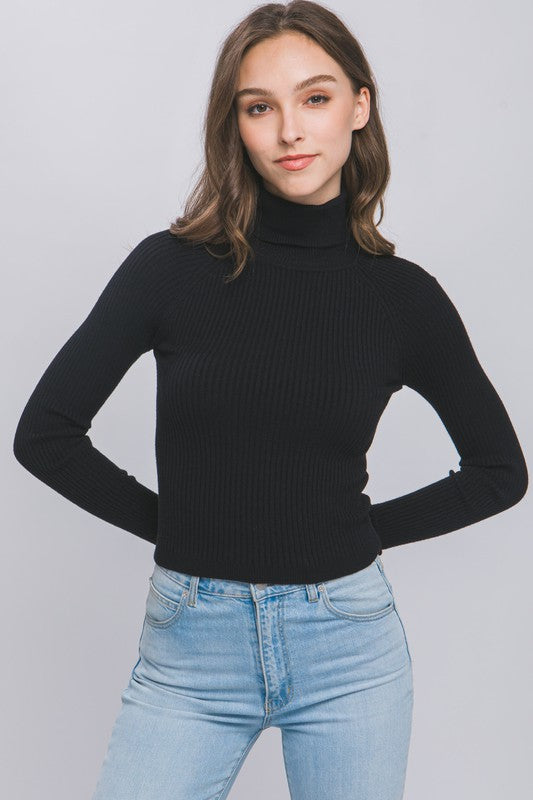 Turtleneck Ribbed Knit Sweater Top - Love Tree