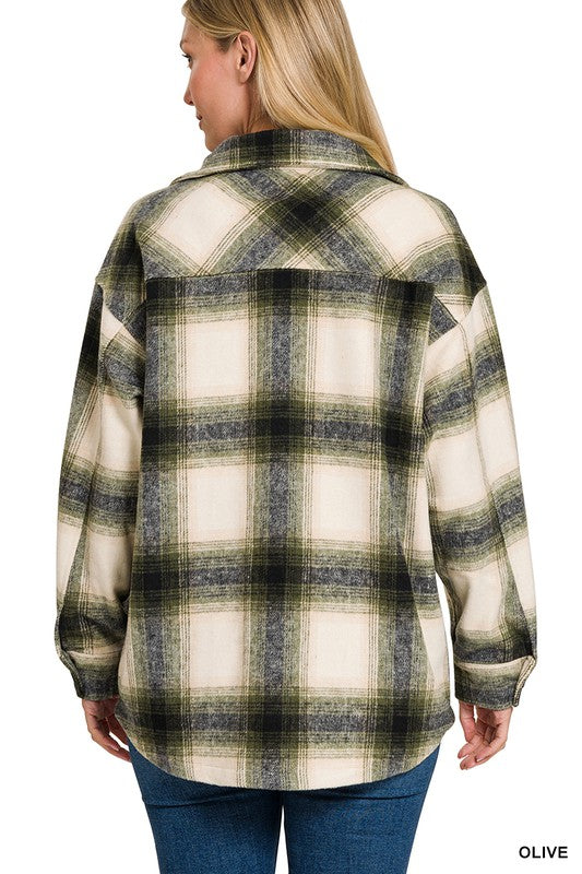 Oversized Yarn Dyed Plaid Longline Shacket - Zenana