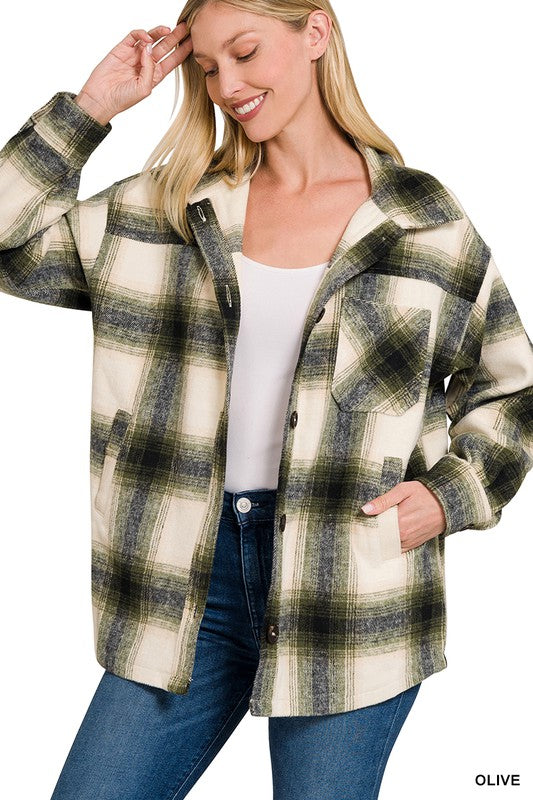 Oversized Yarn Dyed Plaid Longline Shacket - Zenana