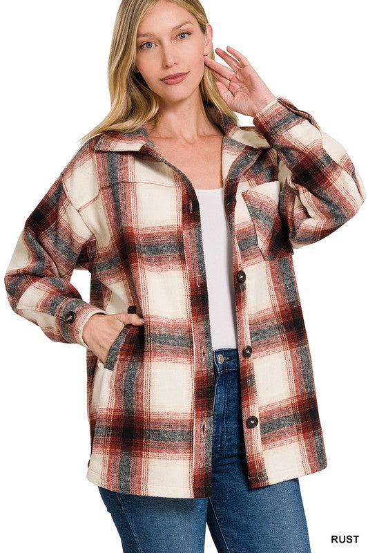 Oversized Yarn Dyed Plaid Longline Shacket - Zenana