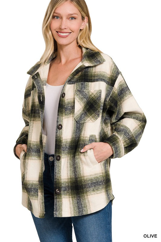 Oversized Yarn Dyed Plaid Longline Shacket - Zenana