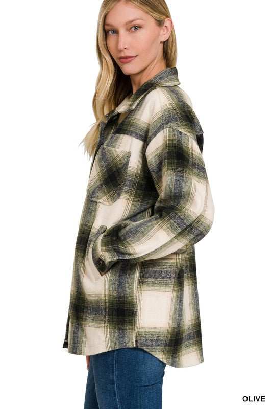 Oversized Yarn Dyed Plaid Longline Shacket - Zenana