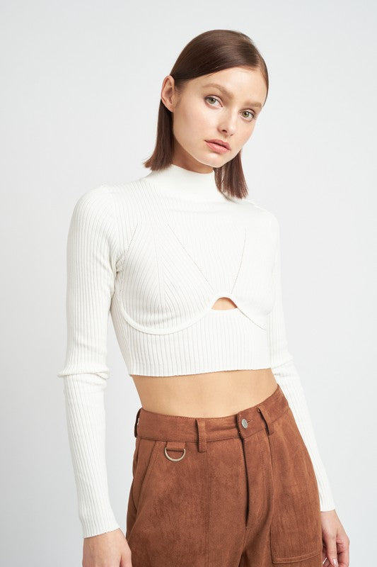 Mock Neck Crop Top With Cut Out - Emory Park