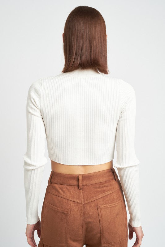 Mock Neck Crop Top With Cut Out - Emory Park