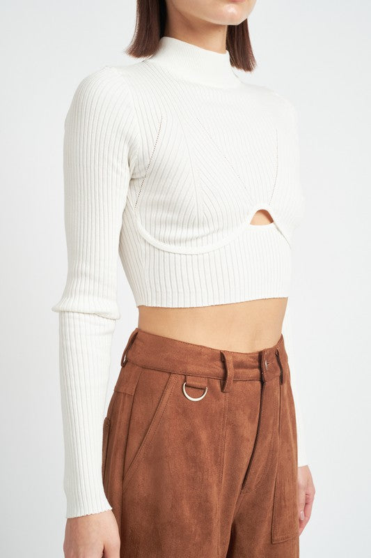 Mock Neck Crop Top With Cut Out - Emory Park