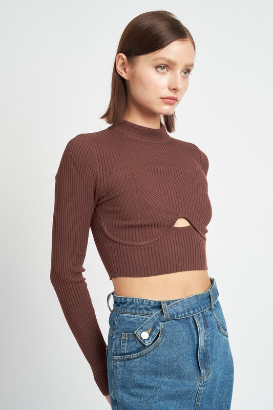 Mock Neck Crop Top With Cut Out - Emory Park