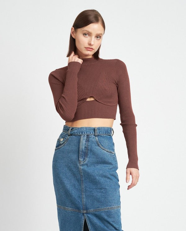 Mock Neck Crop Top With Cut Out - Emory Park