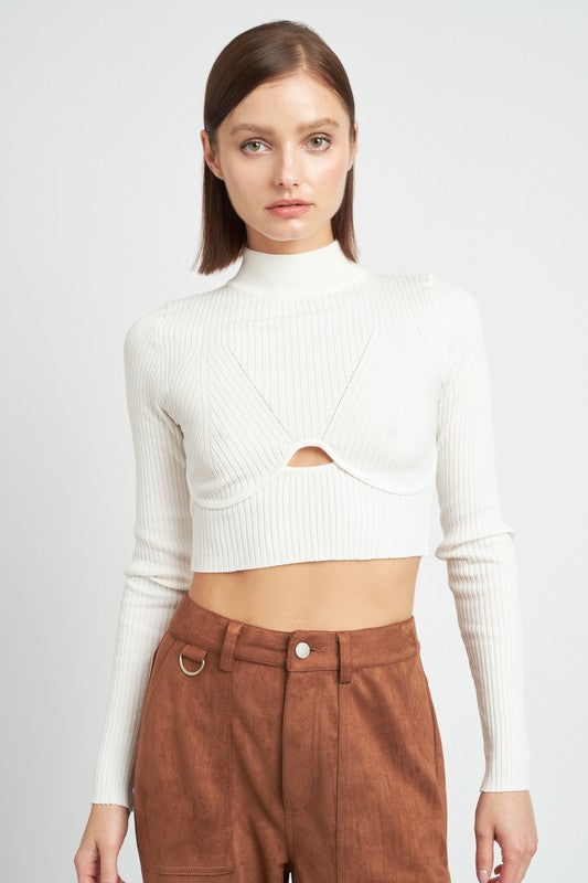 Mock Neck Crop Top With Cut Out - Emory Park