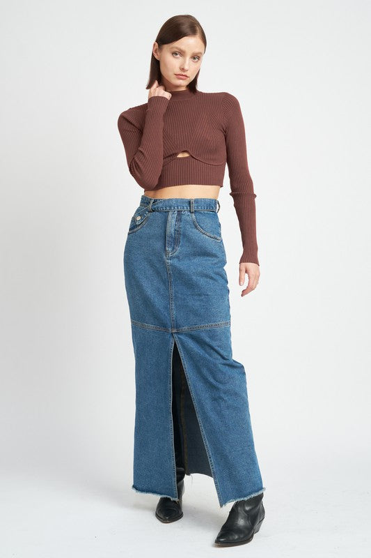 Mock Neck Crop Top With Cut Out - Emory Park