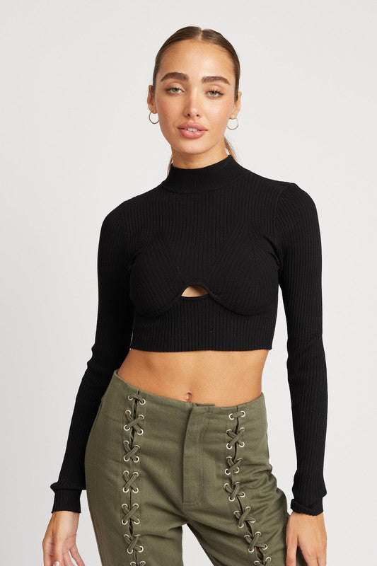 Mock Neck Crop Top With Cut Out - Emory Park