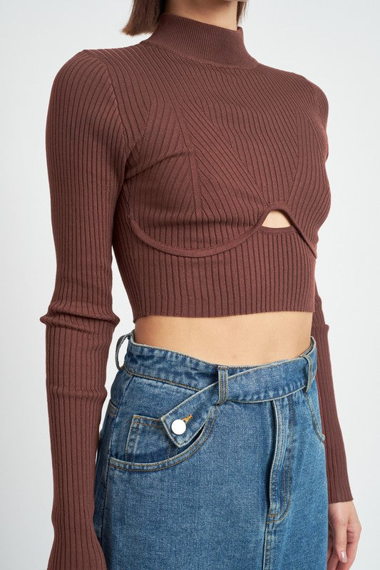 Mock Neck Crop Top With Cut Out - Emory Park