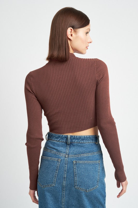 Mock Neck Crop Top With Cut Out - Emory Park