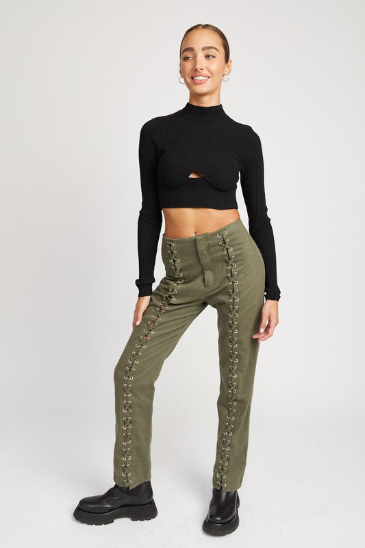 Mock Neck Crop Top With Cut Out - Emory Park