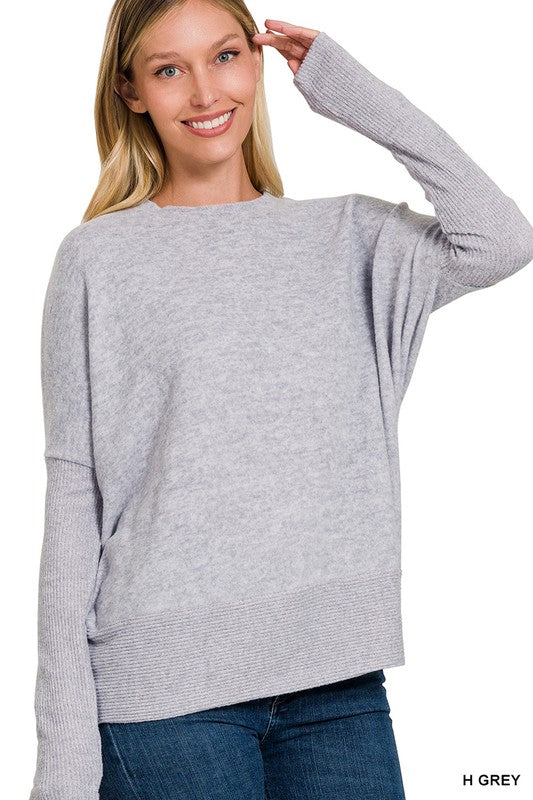 Brushed Melange Hacci Dolman Sleeve Sweater - Zenana