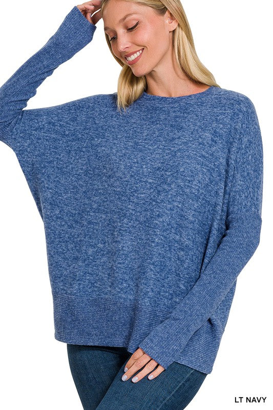 Brushed Melange Hacci Dolman Sleeve Sweater - Zenana