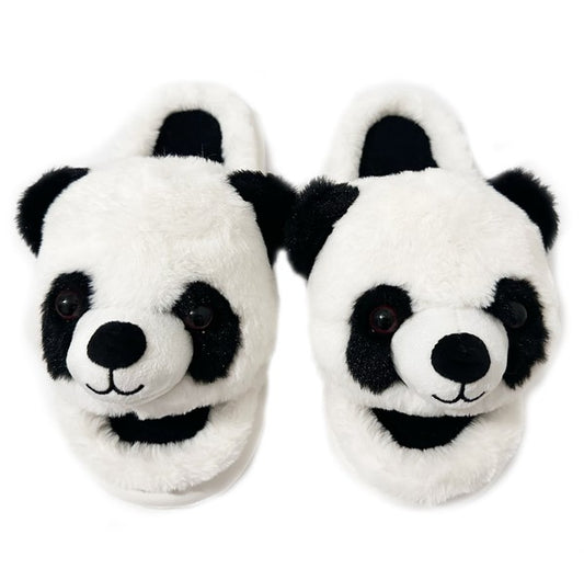 Panda Smiles - Women's Slide on Fuzzy Slippers