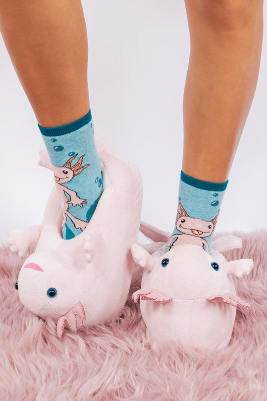 Axolotl Hugs - Women's Cute Plush Animal slippers
