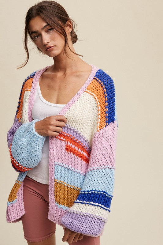 Hand Knit Multi Striped Cardigan - Listicle