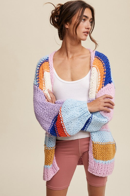 Hand Knit Multi Striped Cardigan - Listicle