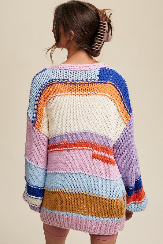 Hand Knit Multi Striped Cardigan - Listicle