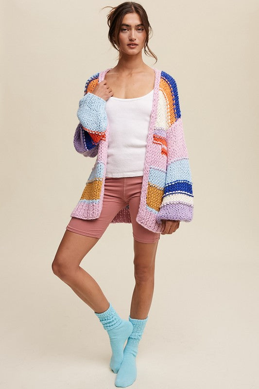 Hand Knit Multi Striped Cardigan - Listicle