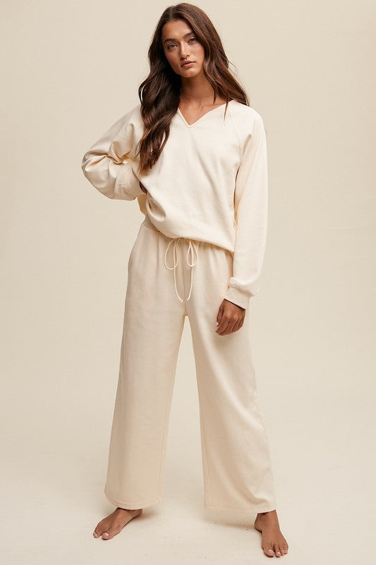 V-neck Sweatshirt and Pants Set - Listicle