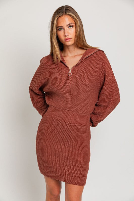 Zipper Sweater Dress - Le Lis