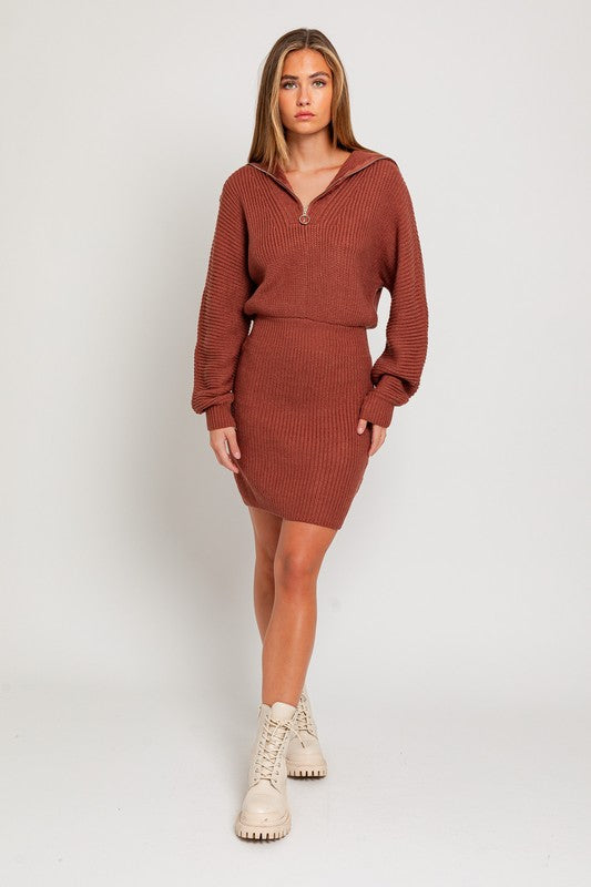 Zipper Sweater Dress - Le Lis