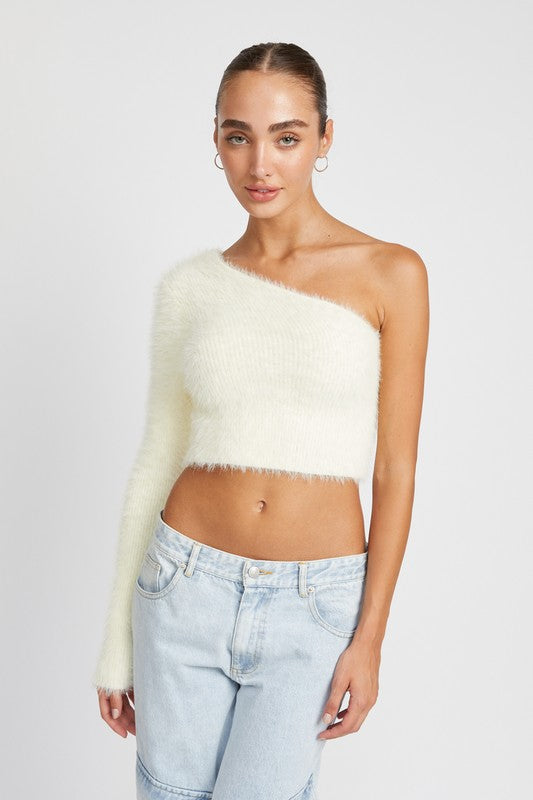One Shoulder Fluffy Sweater Top - Emory Park