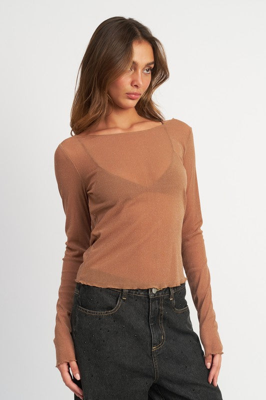 Glitter Mesh Top With Back Cowl - Emory Park