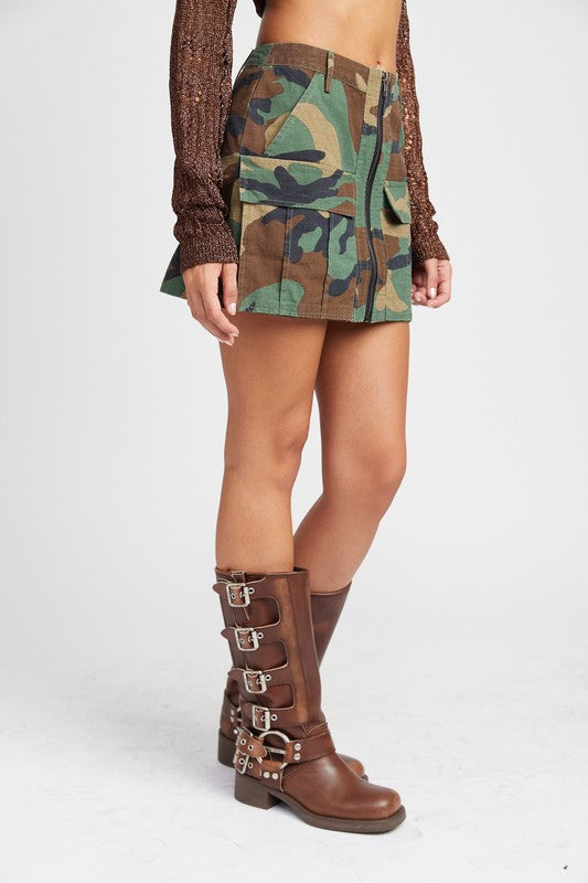 Camo Mini Skirt With Front Zipper - Emory Park