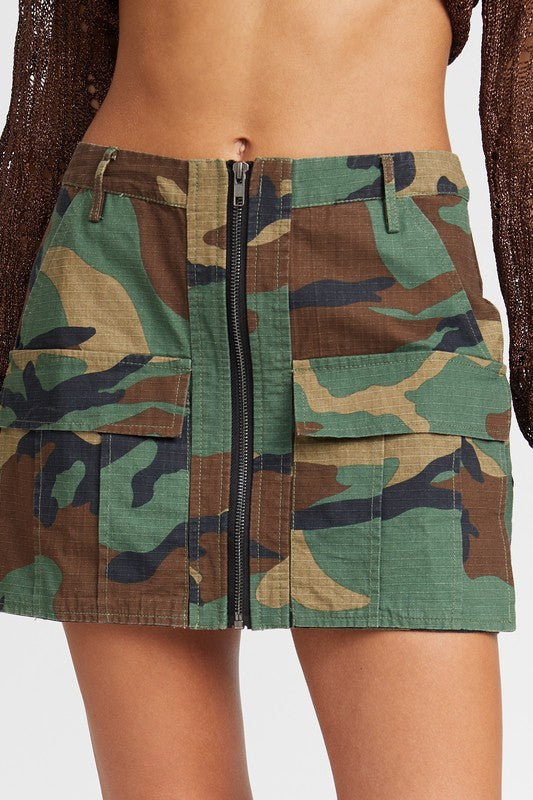 Camo Mini Skirt With Front Zipper - Emory Park
