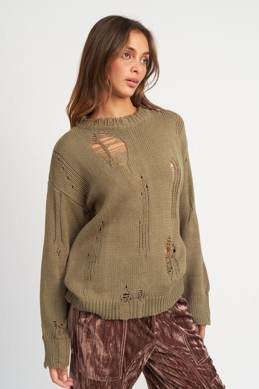 Distressed Oversized Sweater - Emory Park