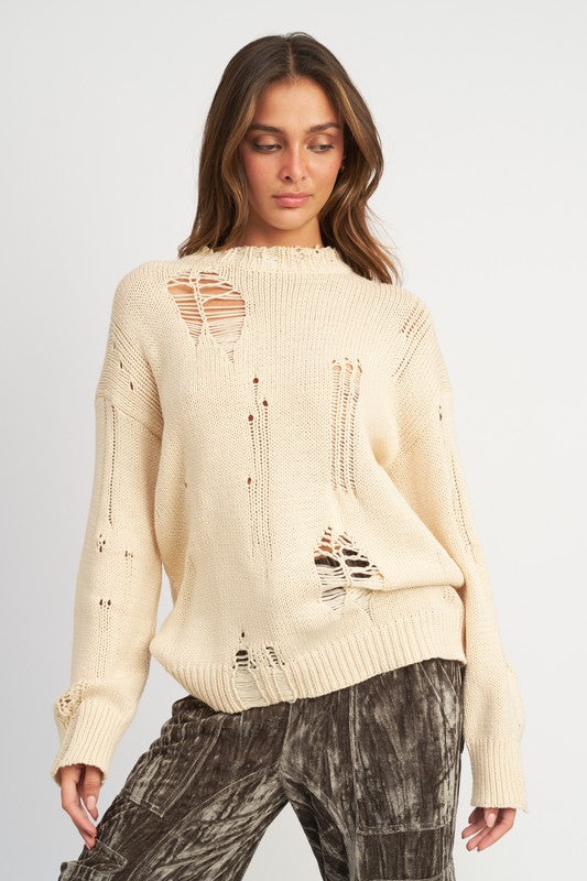 Distressed Oversized Sweater - Emory Park