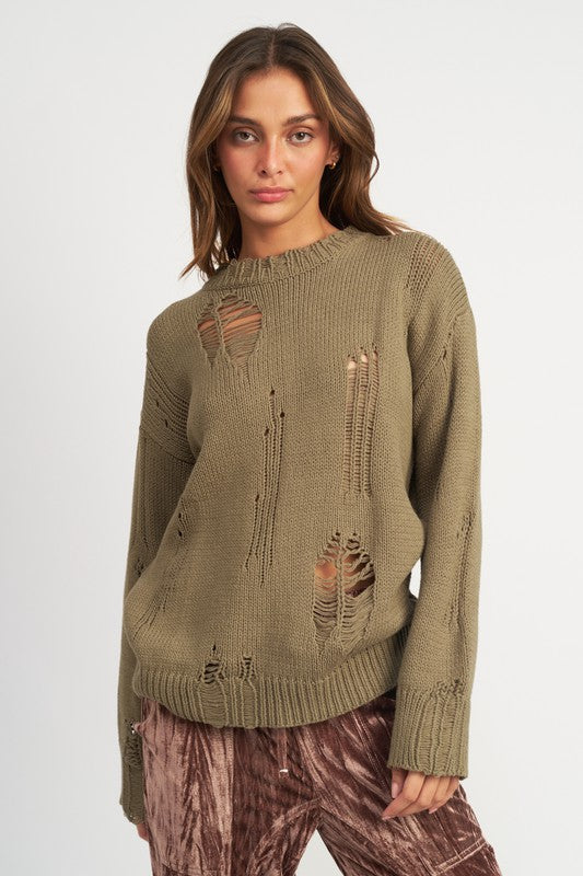 Distressed Oversized Sweater - Emory Park