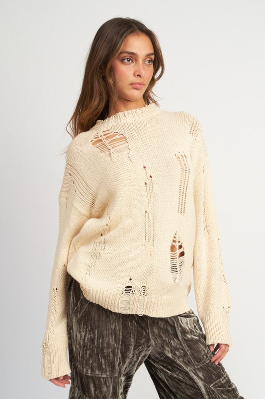 Distressed Oversized Sweater - Emory Park