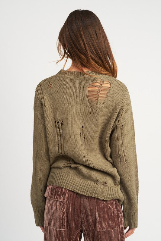 Distressed Oversized Sweater - Emory Park