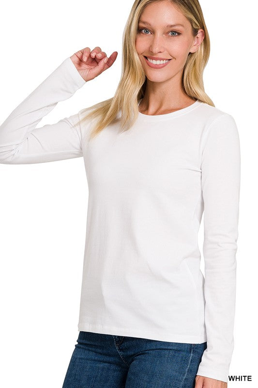 Cotton Crew Neck Long Sleeve T-Shirt - Zenana