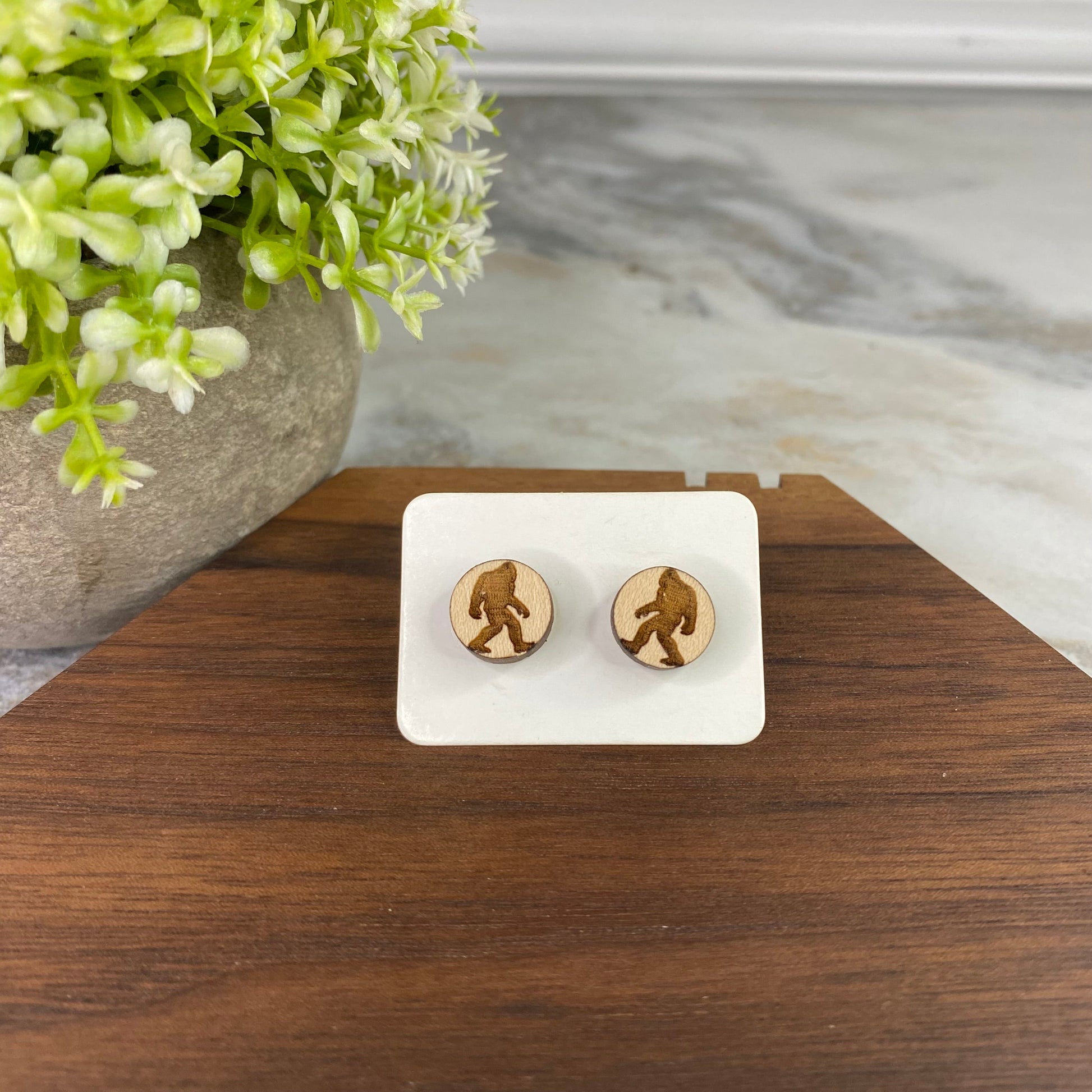 Wooden Stud Earrings - Bigfoot Round