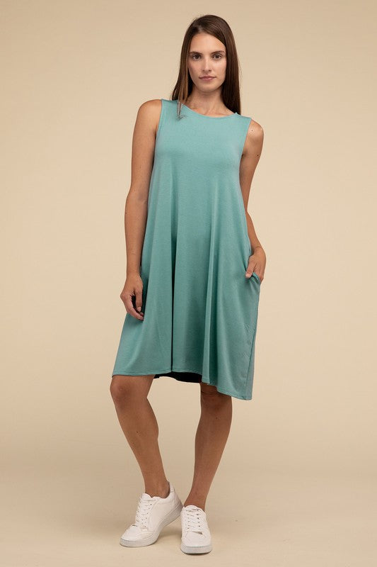 Sleeveless Flared Dress with Side Pockets - Zenana